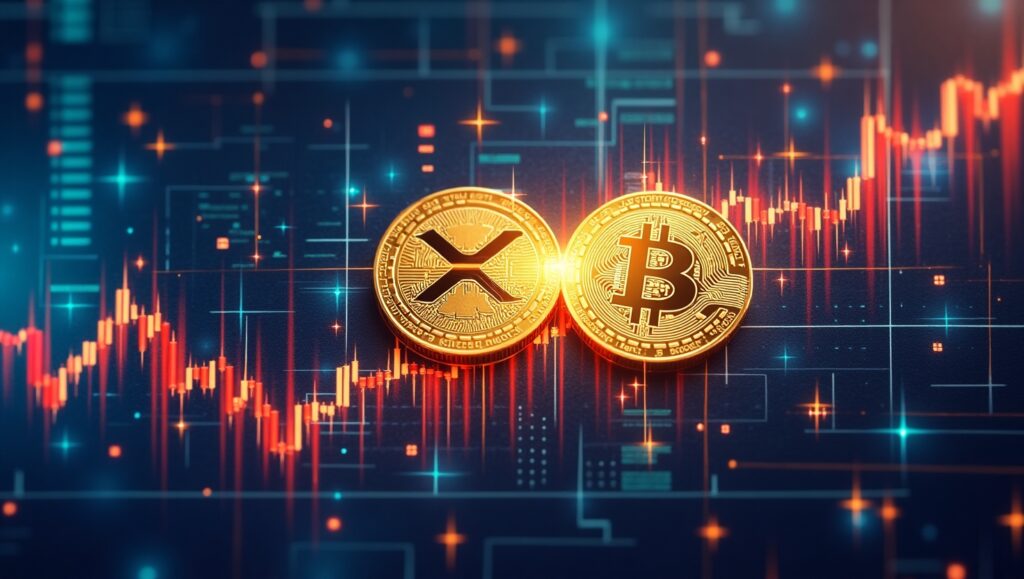 Flux Dev bold acrylic painting A futuristic digital financial 1 Idyllic Metaverse Can XRP Golden Cross Bitcoin in the Next Bull Run?